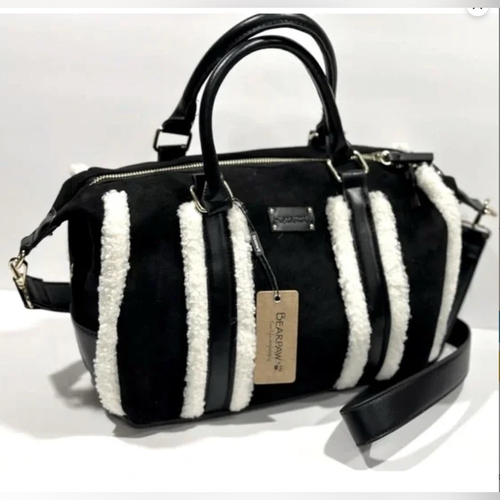 NWT Bearpaw Fleece-Trimmed Weekender Bag